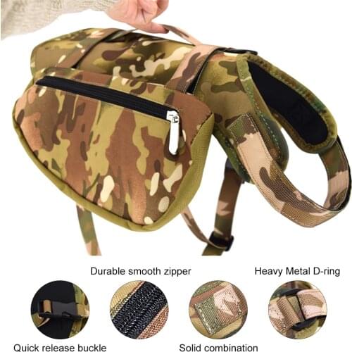 Waterproof Camouflage Oxford Fabric Pet Dog Pack Hound Saddle Bag Backpack For Travel Camping Hiking 2 Capacious Side Pockets