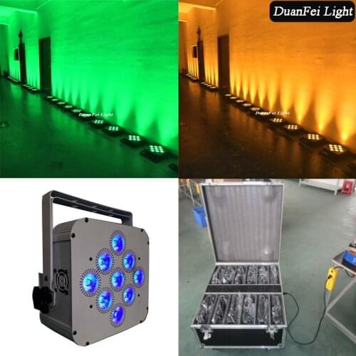 Chargeing Flycase) 12 pcs 9x18w led par rgbwa uv dmx wireless flat par led battery power phone controll for wedding party use