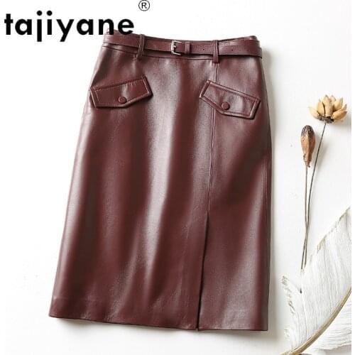 Midi Summer Skirt Real Sheepskin Skirts Womens Genuine Leather Black Skirt Woman High Waist Skirts Jupe Femme TN2196