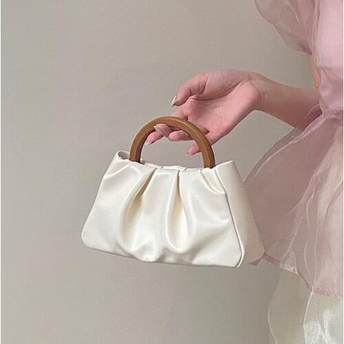 Wooden Handle Wrinkles Cloud Small Handheld Womens Bag 2021 Korean New One-shoulder Crossbody Mini Bag