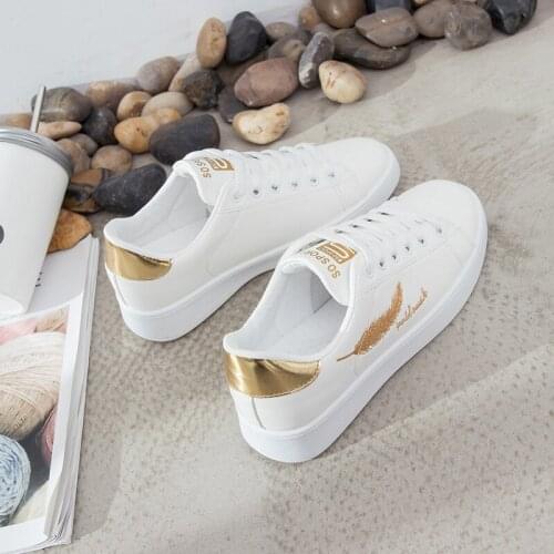 2020 Summer Womens Casual Shoes PU Leather All-Match Breathable Non-Slip White Shoes Lightweight Women Vulcanized Shoes Size 40