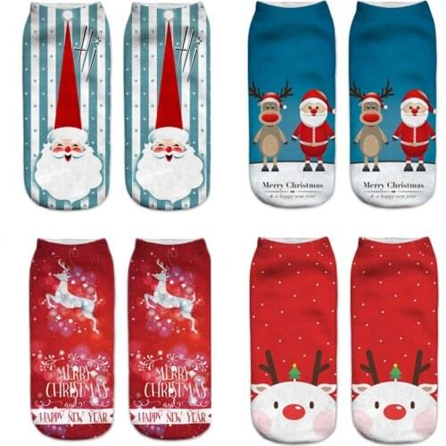 Women 3D printin Christmas Socks Unisex Cartoon Elk Snowman Santa Socks Women Low Cut Ankle Christmas Socks Calcetines Mujer-086