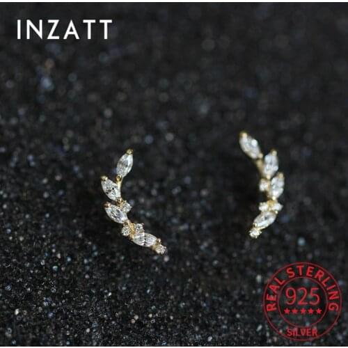 INZATT Real 925 Sterling Silver Ziron Leaves Stud 14K Gold Earrings For Women Hiphop Fine Jewelry Accessories Drop shipping