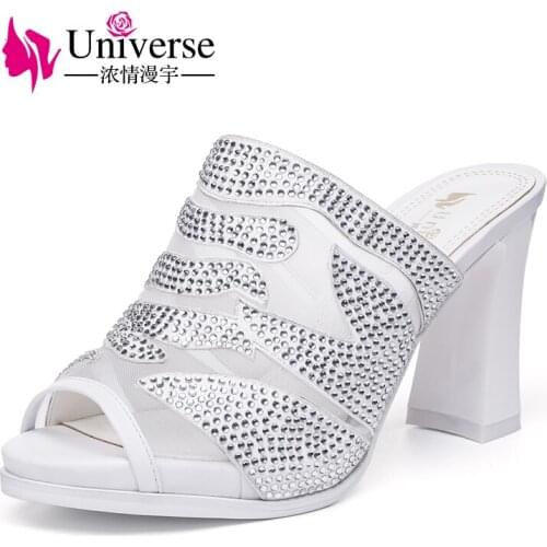 Universe Super high heel slipper for women genuine leather sandals 2018 summer shoes new arrival woman shoes slippers G171