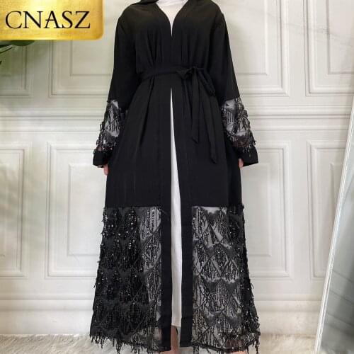 Fashion Hot Selling Cardigan Middle East Nida Mesh Sequined Muslim For Women Abaya Dubai Turkish Islamic Clothing Arab Ramadan