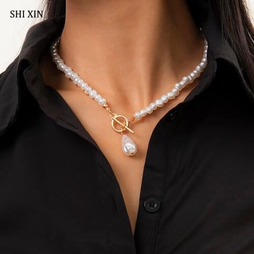 SHIXIN Short Imitation Pearl Beads Choker Necklace Colar for Women Fashion Wedding Pearl Pendant Necklace 2021 Neck Jewelry Gift