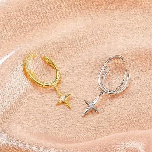 1Pc No Piercing Clip Earrings Geometric Rhinestone Crystal Star Pendant Earcuff Ear Cuff Earrings Retro Punk Party Jewelry Gift