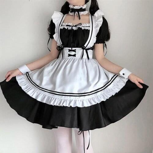 2021 Black Lolita Maid Waitress Maid Party Stage Costumes For Women Cosplay Costume Maid Dress Japanese Outfit Dress Clothes