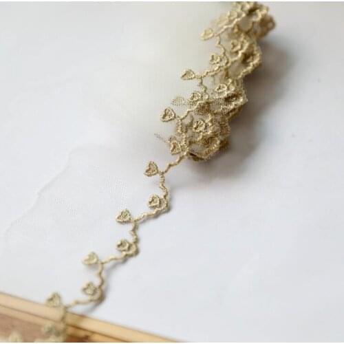 3 Meters Gold Heart Embroidery Venise Lace Trims Gold Lace Mesh Fabric DIY Lace Fabrics for Patchwork Crapbooking