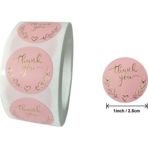 5000pcs/pack wholesale Bronzing THANK YOU Pink Round handmade label DIY Sticker Label Masking gloss stickers 25mm