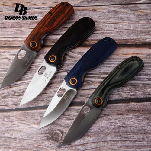 6.1 Inch 55-56HRC Knife Pocket Tactical Folding Blade Survival Hunting Camping Pocket Knife with Wooden Handle 5 Colors