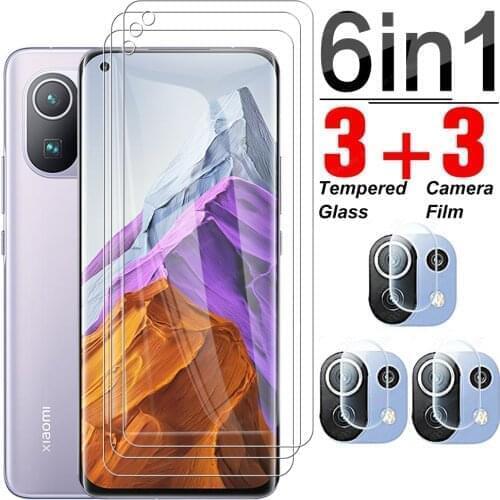 6 in 1 Tempered Glass For Xiaomi Mi 11 Pro Ultra Lite Light Full Cover Screen Protector Lens Film For Mi 10T Pro 5G Glass