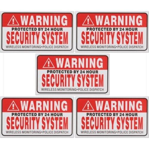 9*5cm 5Pcs/Set Warning Protected By 24 Hour Security System Stickers Saftey Alarm Signs Decal Warning Mark Business Car Styling