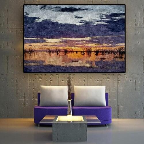 Abstract Sunset Lake Landscape Posters and Prints Painting on Canvas Scandinavian Nordic Wall Art Picture for Kids Room Decor