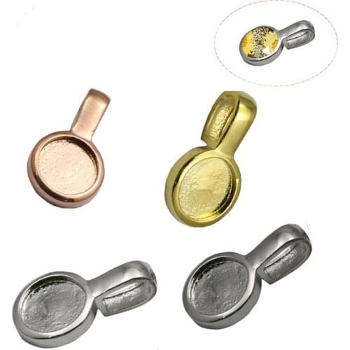 Beadsnice 3426smt17 Shiny Silver Pendant Tray Base Settings Match 7.6mm Cabochon Glue-on Flat Pad Bails