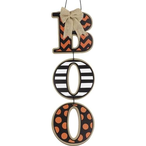 Halloween Wooden Hanging Sign Creative Funny "BOO"Hanging Logo Decoration For Indoor Outdoor Home Wall Decor