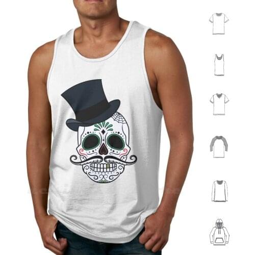Head Skeleton Design Tank Tops Vest 100% Cotton Skeleton Head Skull Style Fun Black And White Class Funny Gothic