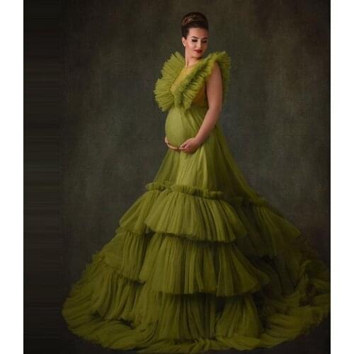 Elegant A-line Evening Dresses Lush Tiered Tulle Materinity Robe See Through Photoshoot Prom Formal Dresses Custom Made