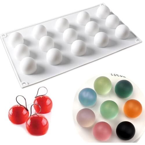 15 Cavity Round Sphere Silicone Cake Molds Mousse Dessert Small Ice Cream Pudding Chocolate Lollipop Ice Cubes Tray Moulds