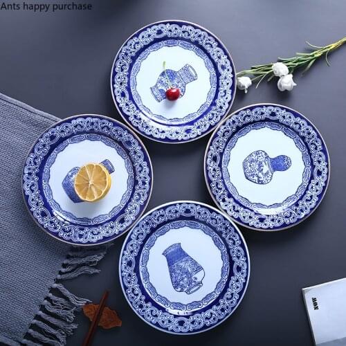Chinese Style Round Ceramics Dinner Plate Home Tableware Dumpling Plate Kitchen Supplies Restaurant Decorative Tableware Dish