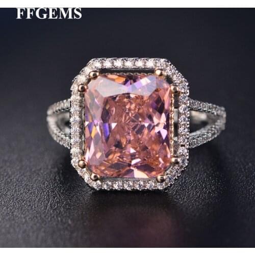FFGems Gemstones Silver Gold Color Ring Pink Diamond Silver 925 Fine Jewelry Wedding Ring For Women Girl Engagement Wholesale