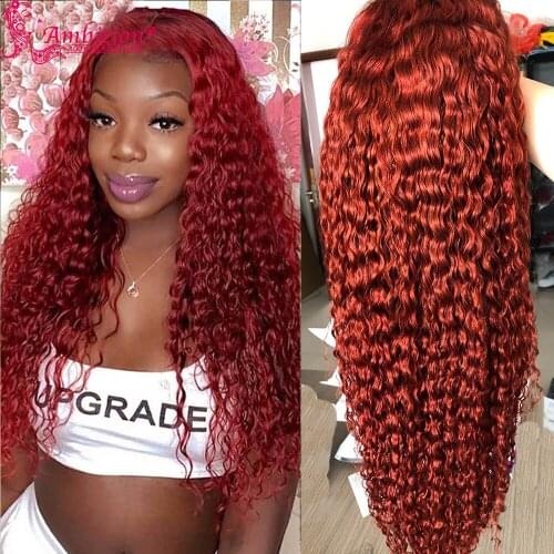 Red Deep Parting 13x6 Lace Front Wig Pre plucked Curly Human Hair 13x4 Lace Front Wig Full Density Lace Wigs with baby hair