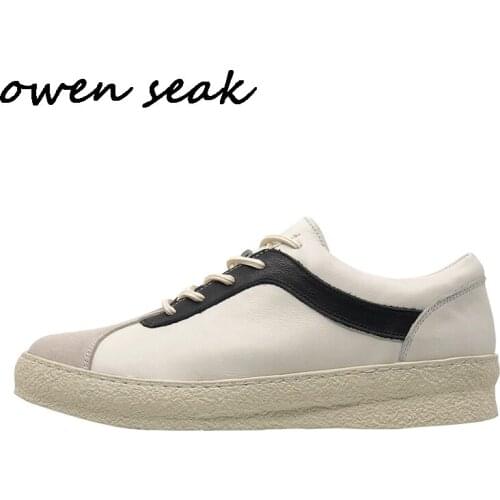 2019 Owen Seak Men Casual Shoes Luxury Men Sneakers Trainers Genuine Leather Loafers Spring Male Lace Up Brand Flats White Shoes