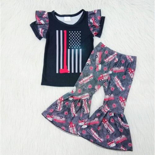 2020 summer army series 2pcs outfits for baby girl firefighter print style five