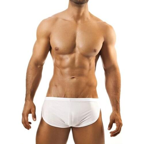Mens breathable low waist side slit mens flat leg casual panties high slit boxer shorts