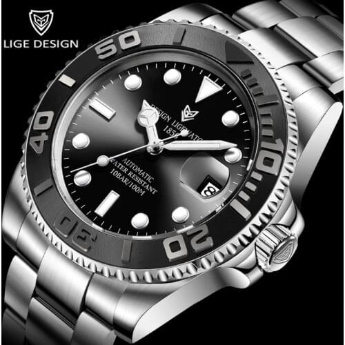 2020 LIGE New Men Automatic Watch Sapphire Luxury Mechanical Wristwatch 316LStainless Steel 100ATMWaterproof Sports Watches Mens