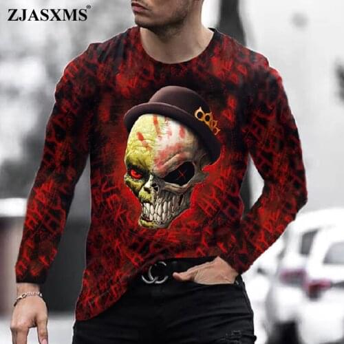 New Halloween Men Skull Print T Shirt Spring Autumn Casual O Neck Long Sleeve Tops Daily All match Men Top Retro Poker Tee Shirt