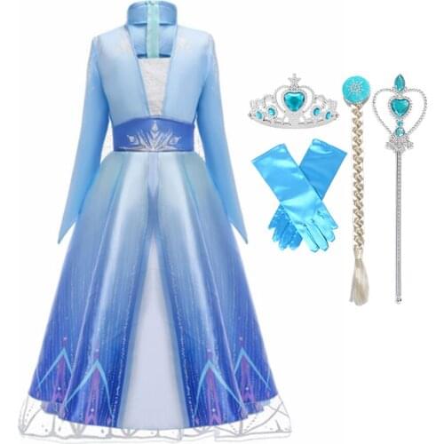 Disney Frozen Elsa Princess Dress Kids Halloween Party Cosplay Outfits Snow Queen Fur Collar Long Sleeve Autumn Winter Prom Gown