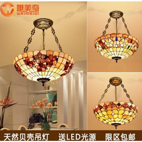 Tiffany Mediterranean style natural shell pendant lights lustres night light led lamp floor bar home lighting