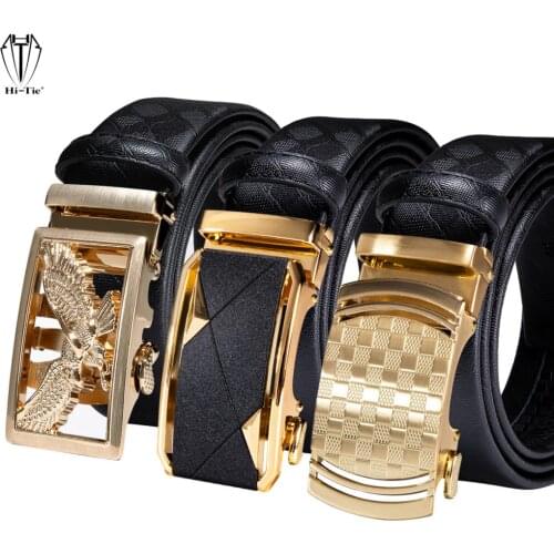 Luxury Black Gold Automatic Buckles Mens Leather Belts Alloy Button Male Waistband Ratchet Dress Jeans Straps Adjustable Wedding