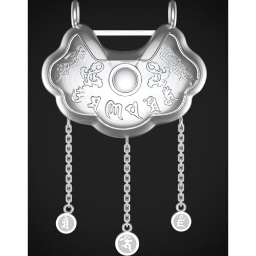 S999 Silver Pendant Necklace Designed for babies Longevity lock Newborn gift Buddhist scriptures Om mani padme hum Mantra