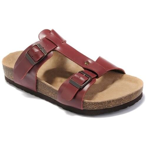 High quality double buckle cork rubber sole outdoor casual sandals famous luxury brand leather slippers with box