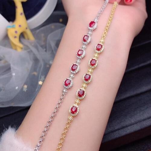 Silver bracelet golden color charming red ruby gemstone bracelet women silver jewelry gold color real natural gem birthday gift