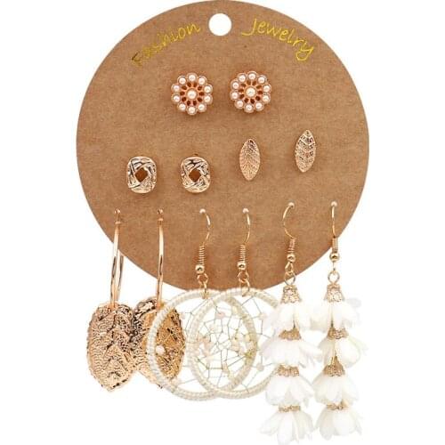 6 Pairs/set Cute Owl Leaves Christmas Tree Animals Wedding Earrings Set for Women Mixed Crystal Design Trendy Earrings Jewelry