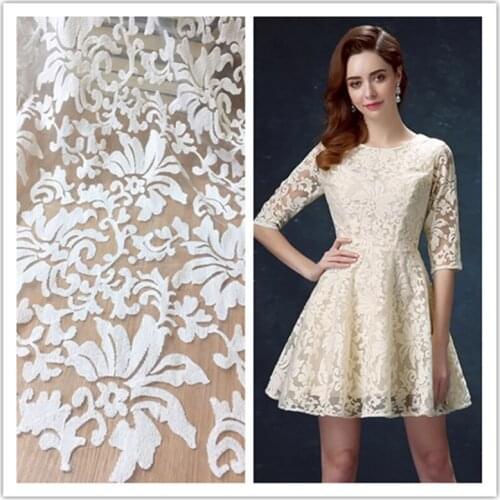 Gorgeous Floral Overlay Organza Lace Fabric Milk Silk Embroidery Fabric For DIY Sewing Summer Dress Dance Prom Flower Wedding
