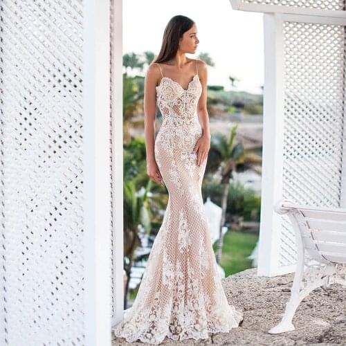 Vestido De Noiva Sereia Tulle Mermaid Wedding Dress Spaghetti Straps Robe De Mariage Beading Appliques hochzeitskleid Gelinlik