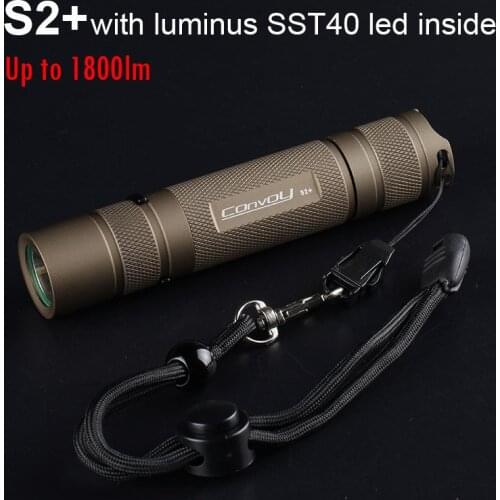 Convoy S2 Plus Flashlight with SST40 Led Lanterna Desert Tan Torch 18650 High Powerful Flash Light Camping Fishing Work Light