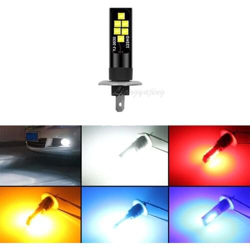 2pcs H1 LED Fog Light Bulbs 3030 12SMD Car Fog Lamp Auto Driving Light DC12V 6000K Running Lights White Yellow Blue Red Green