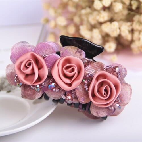 Elegant Ladies Rose Flower Hair Claws Hairgrips Hair Clips Crystal Floral Hairpin Girls Women Wedding Headpiece Hair Accessories