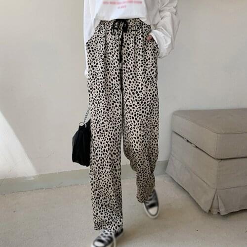 2021 Spring Fall Women Leopard Prints Casual Pants New Fashion Hot Selling High Waist Streetwear Female Wide-leg Loose Trouser