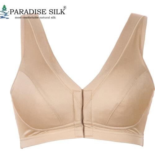 Women Bras 100% Natural Silk Full Cup Bra Buckle Front Size L XL XXL