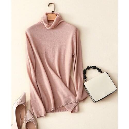 Winter new 100% cashmere turtleneck sweater women solid color casual fashion pink pullovers female