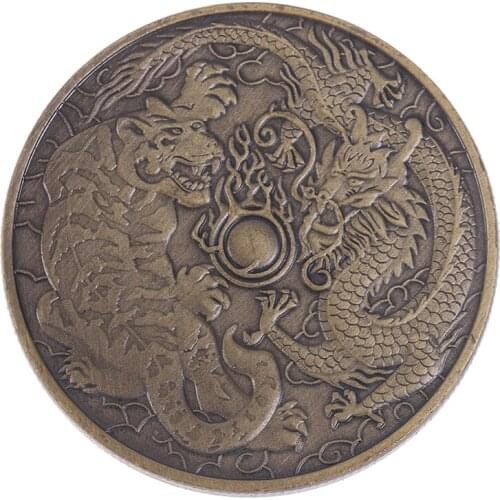1Pcs Dragon Tiger Bronze Coin Bronze Plated 40mm Collectible Coins