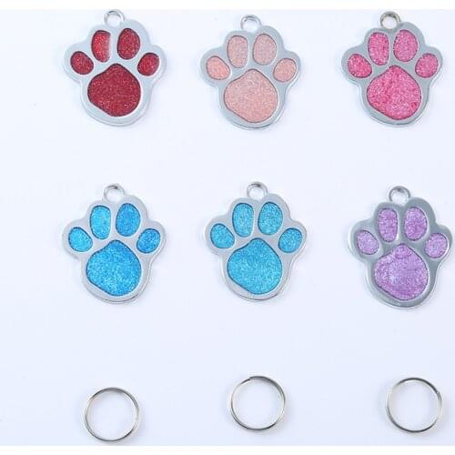 20pcs/Lot Personality Customization High Quality Fashion Popular Glitter Paw Footprints Puppy Cat Pendant Lovely Pet Tag Jewelry