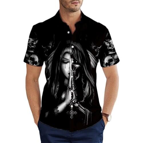 2021 Summer Short sleeve Shirts Skull Tattoo Dark Satanic Pattern 3D All Over Printed Hawaiian Shirt Mens Casual Beach Shirt
