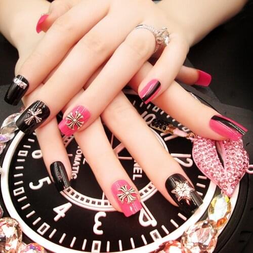 New 24 Pcs 3D False Nail Punk Fashion Unha Postica Full Set End Product Full Tips Fake Nails Bride Nail Art DIY Faux Ongles-27